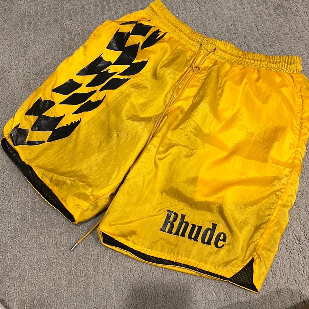 Men’s size Medium rhude shorts. Gold with black print. Only worn once.